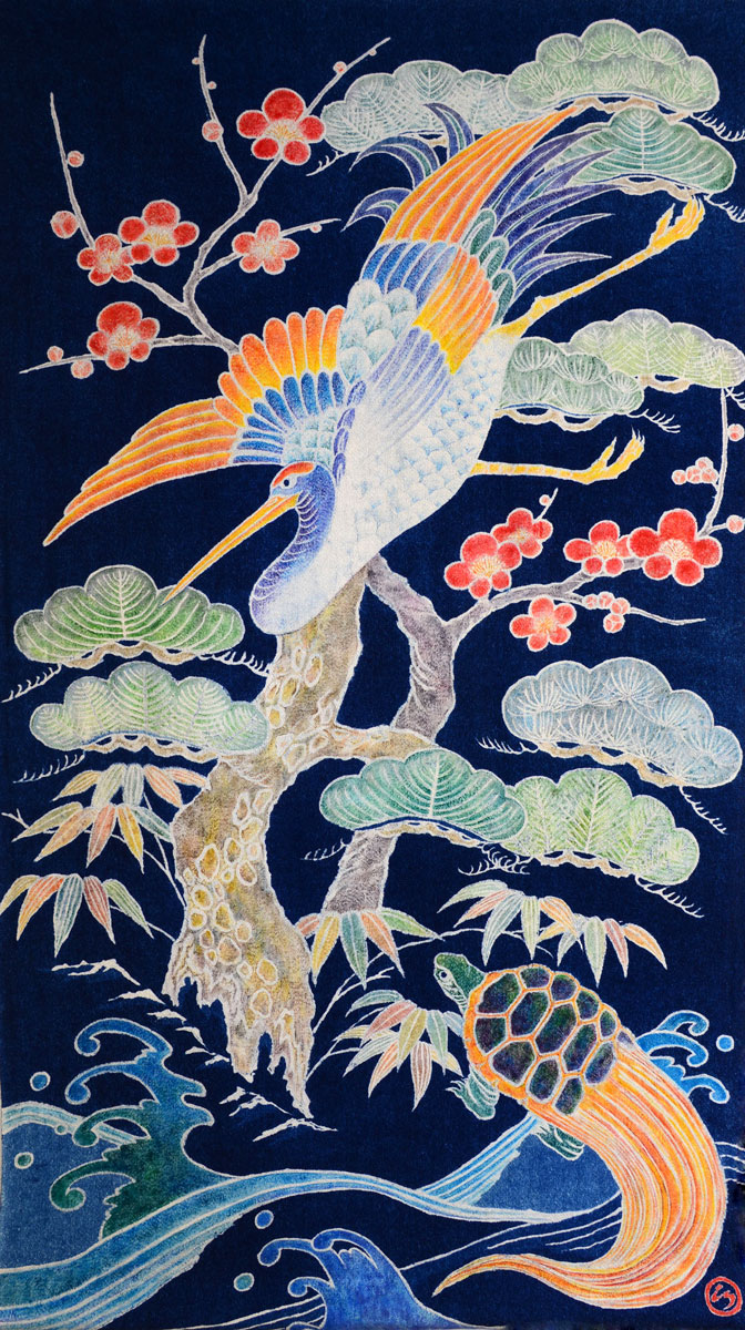 藍染筒描「鶴亀松竹梅」 | SOMEHIRO Webshop